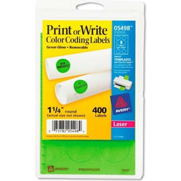 Avery Avery® Print or Write Removable Color-Coding Labels, 1-1/4" Dia, Neon Green, 400/Pack 5498